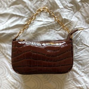 Brown Faux Croc-Embossed Mini Bag